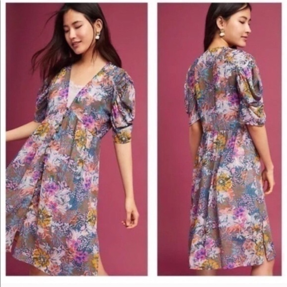 Akemi And Kin Valencia Floral Button Up Puff Sleeve Midi Dress
